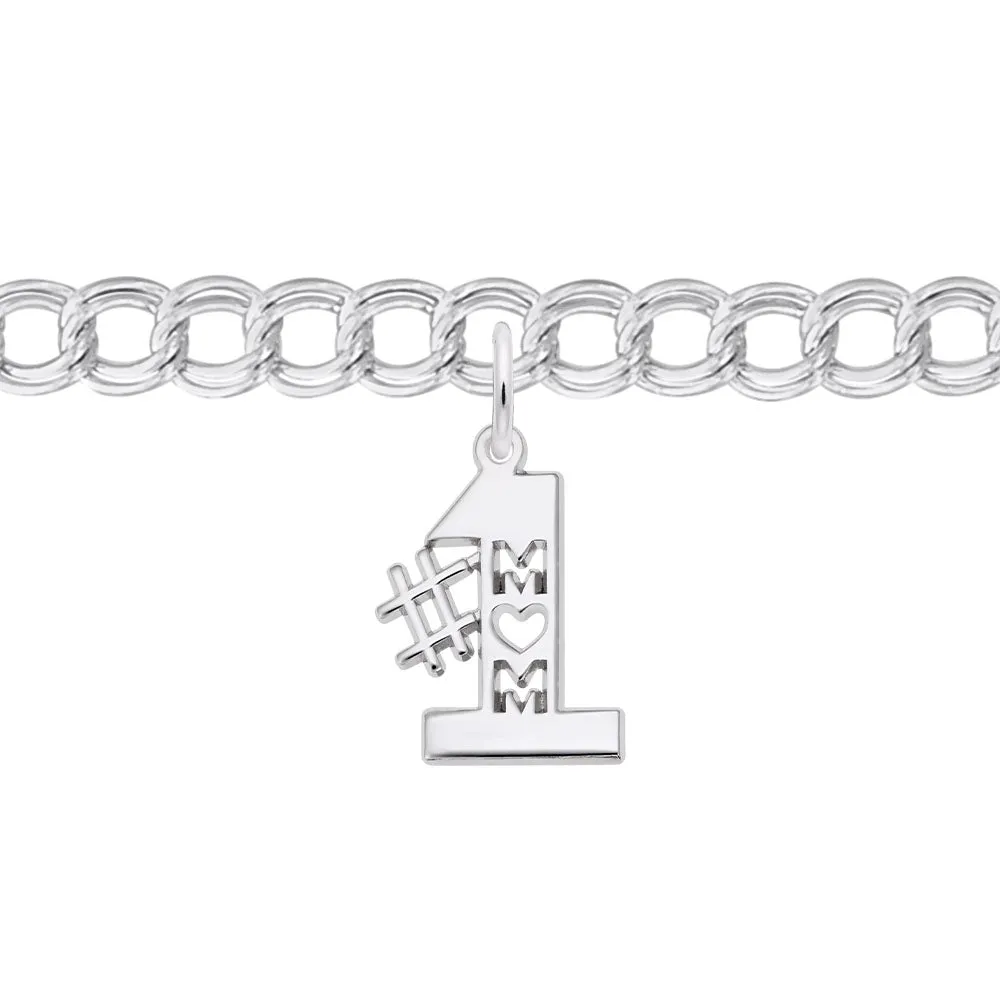 #1 Mom Charm and Bracelet Set in Sterling Silver