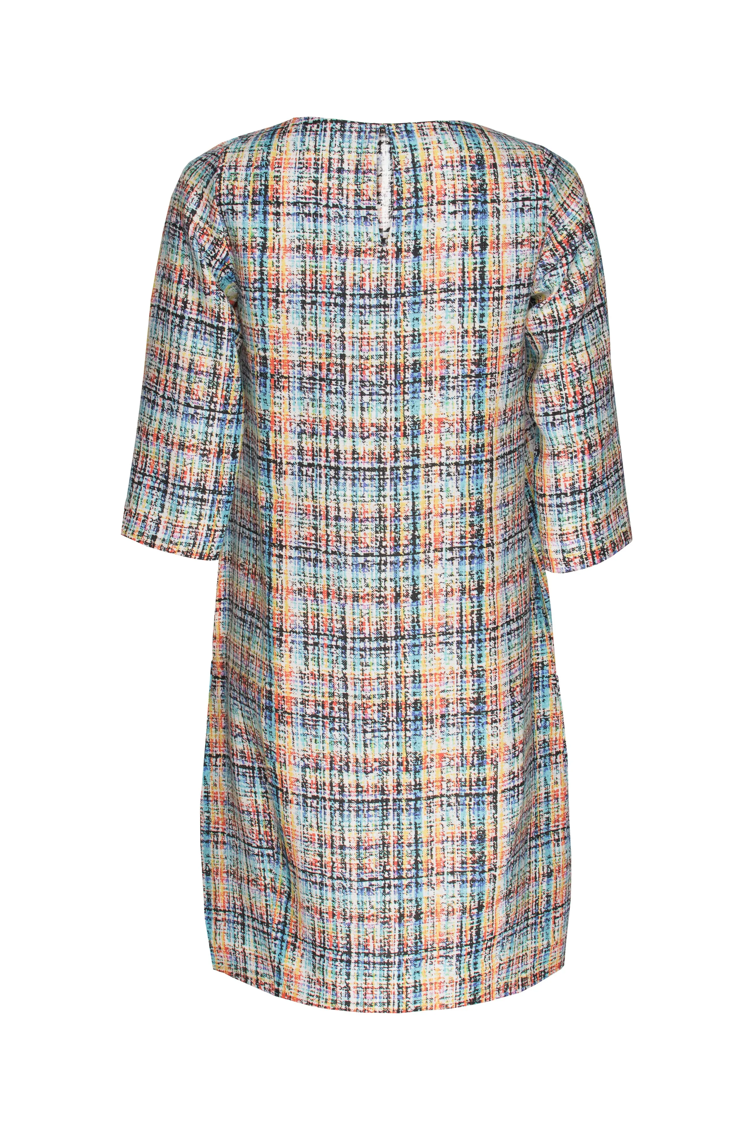 3/4 Sleeve Tulip Dress - Multi Check Linen 9760