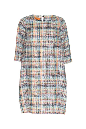 3/4 Sleeve Tulip Dress - Multi Check Linen 9760