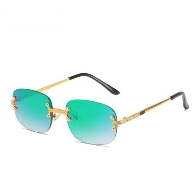 90s Vintage Rimless Fashion Small Oval UV400 Sunglasses for Women