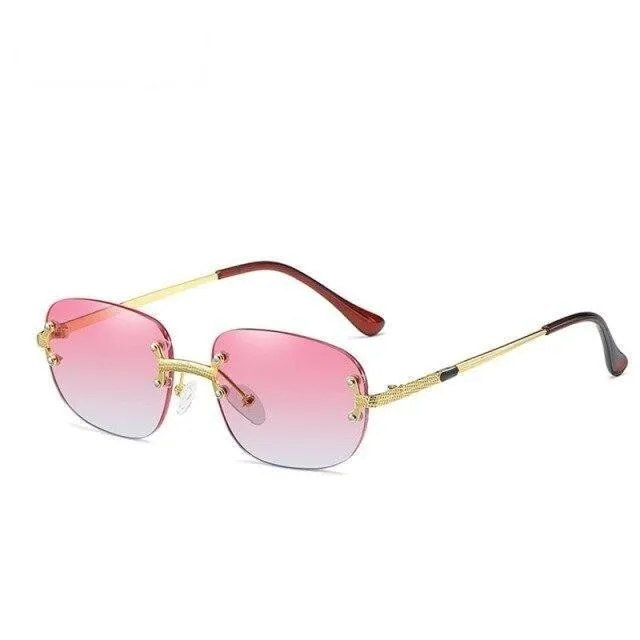 90s Vintage Rimless Fashion Small Oval UV400 Sunglasses for Women