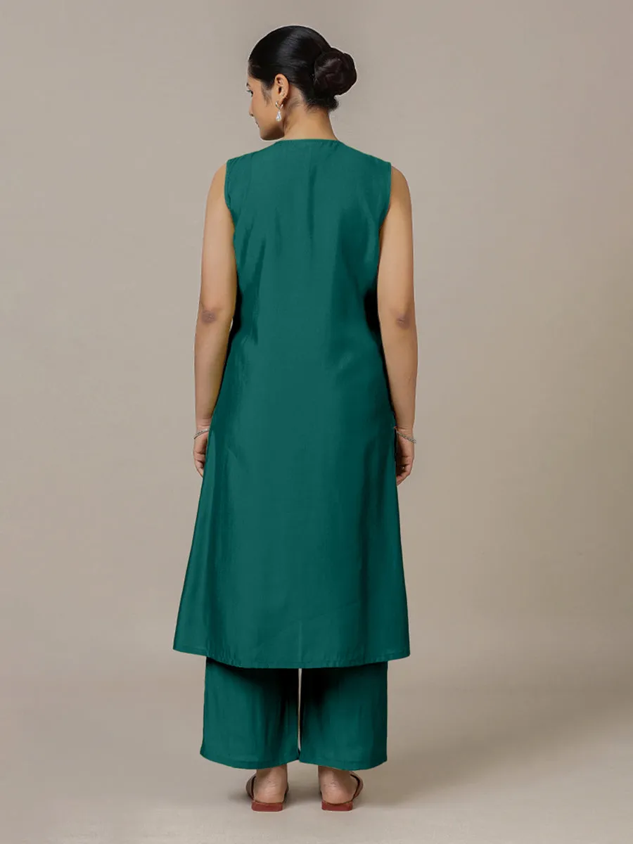 Adah x Rozaana | A Line Kurta in Peacock Green with Thread Work | Coords or Only Kurta