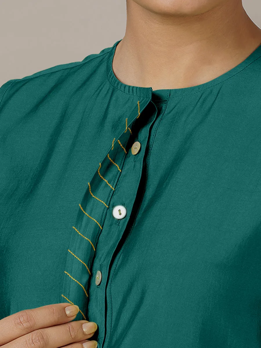 Adah x Rozaana | A Line Kurta in Peacock Green with Thread Work | Coords or Only Kurta