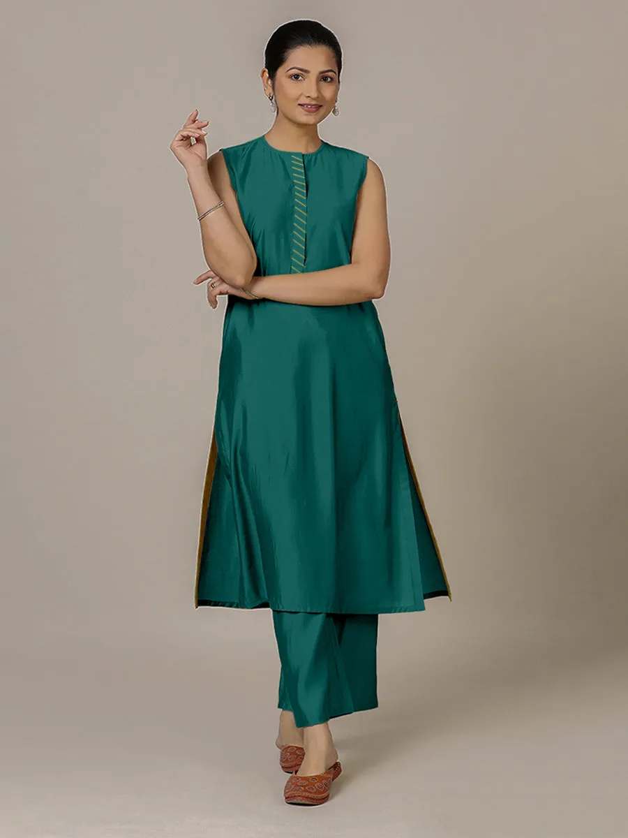 Adah x Rozaana | A Line Kurta in Peacock Green with Thread Work | Coords or Only Kurta