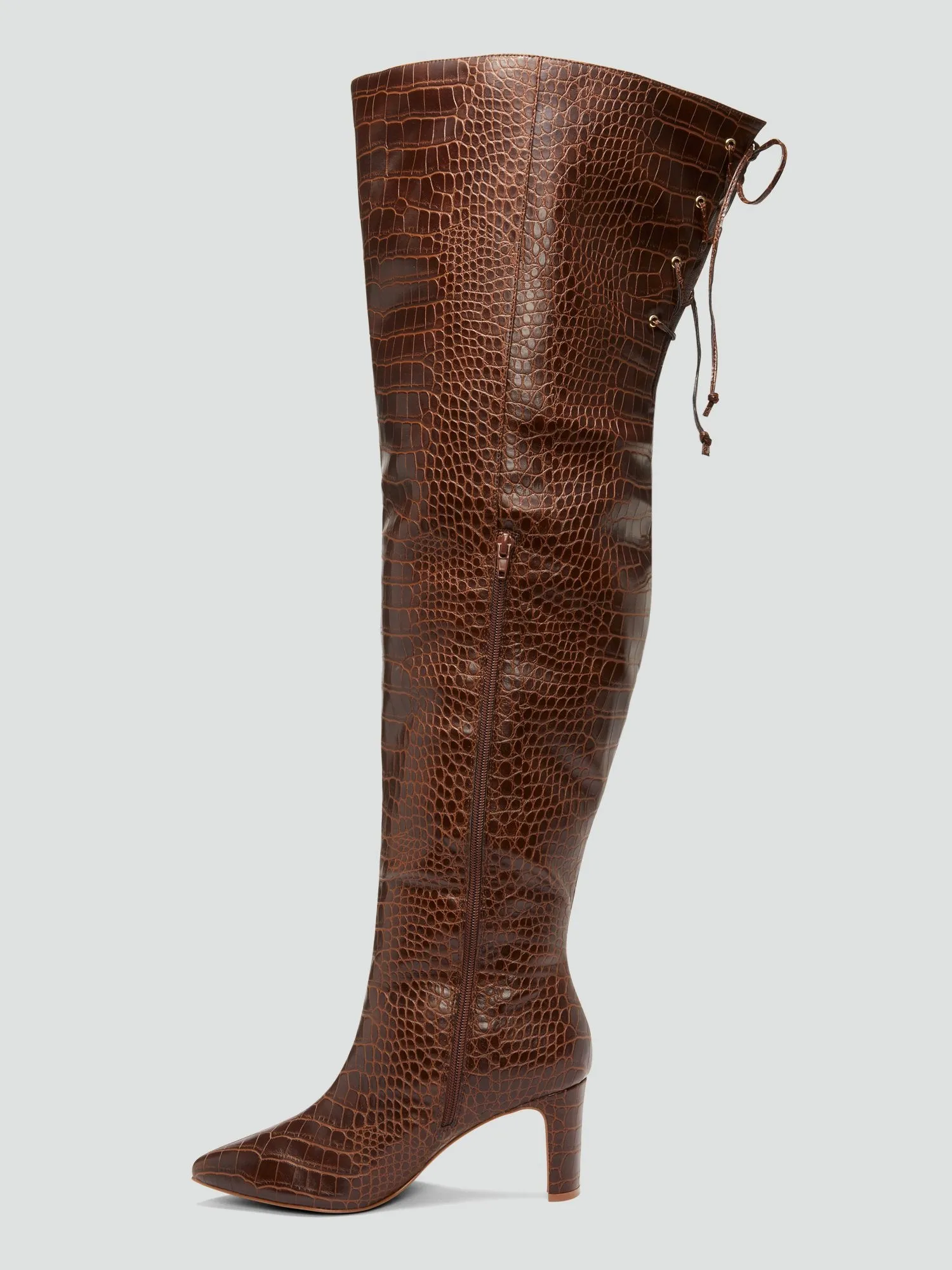 Agate Thigh-High Croc Faux Leather Boots - Nadia x FTF