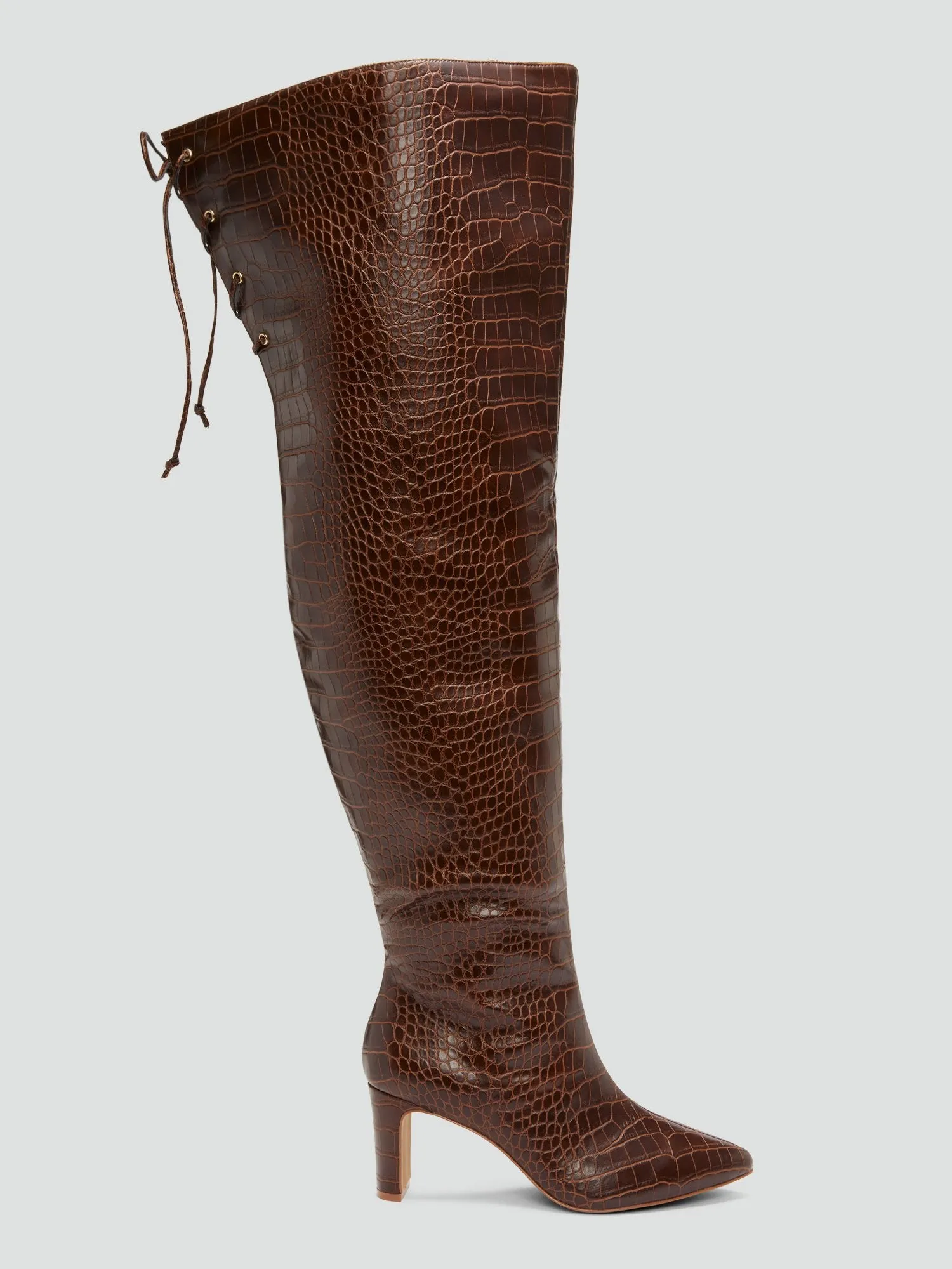 Agate Thigh-High Croc Faux Leather Boots - Nadia x FTF