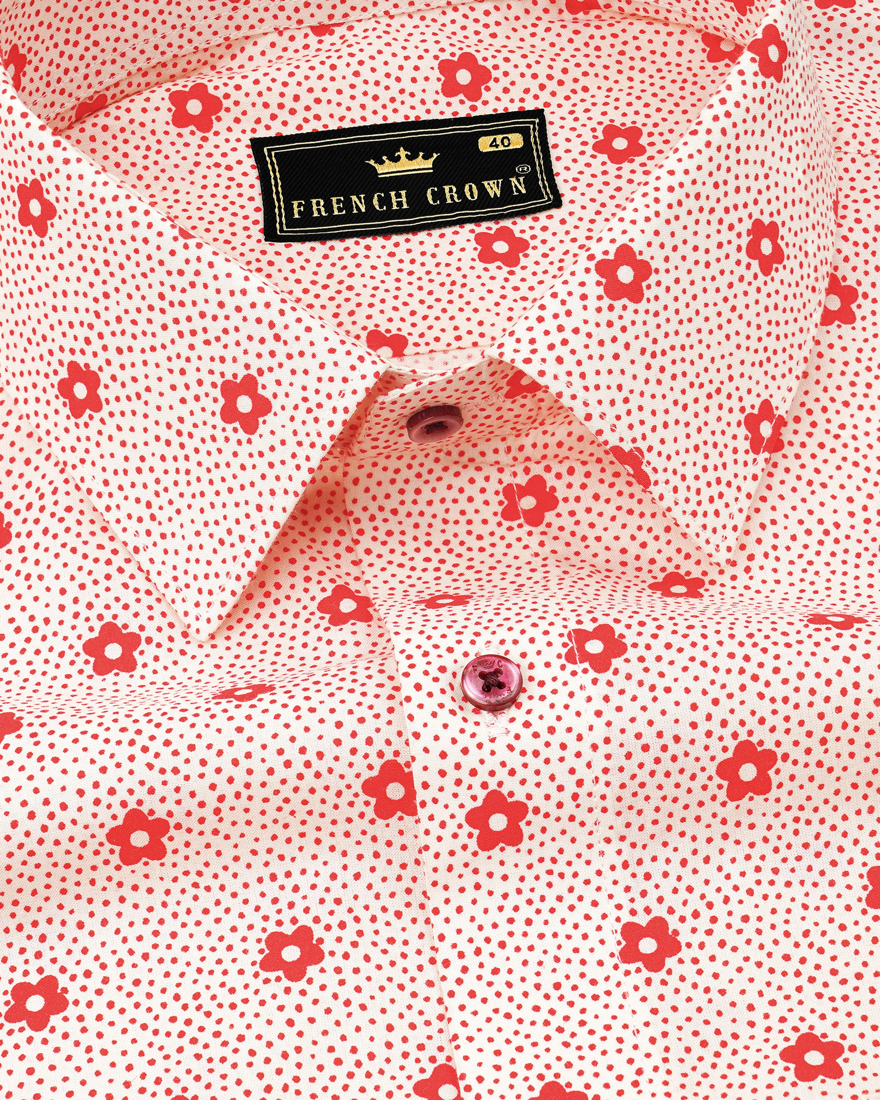 Albescent Peach with Jasper Red Ditsy Printed Printed Premium Cotton Shirt