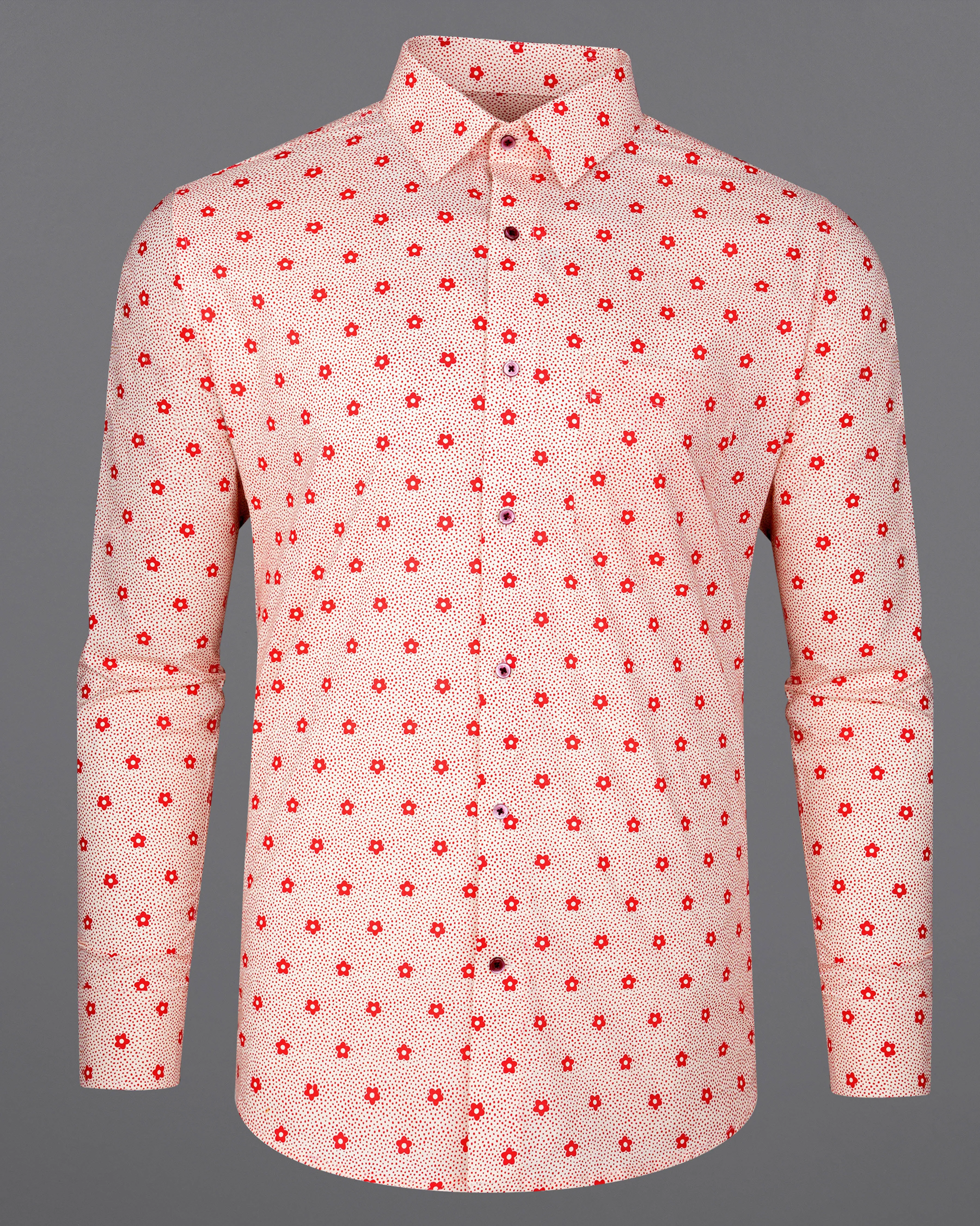 Albescent Peach with Jasper Red Ditsy Printed Printed Premium Cotton Shirt