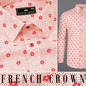 Albescent Peach with Jasper Red Ditsy Printed Printed Premium Cotton Shirt