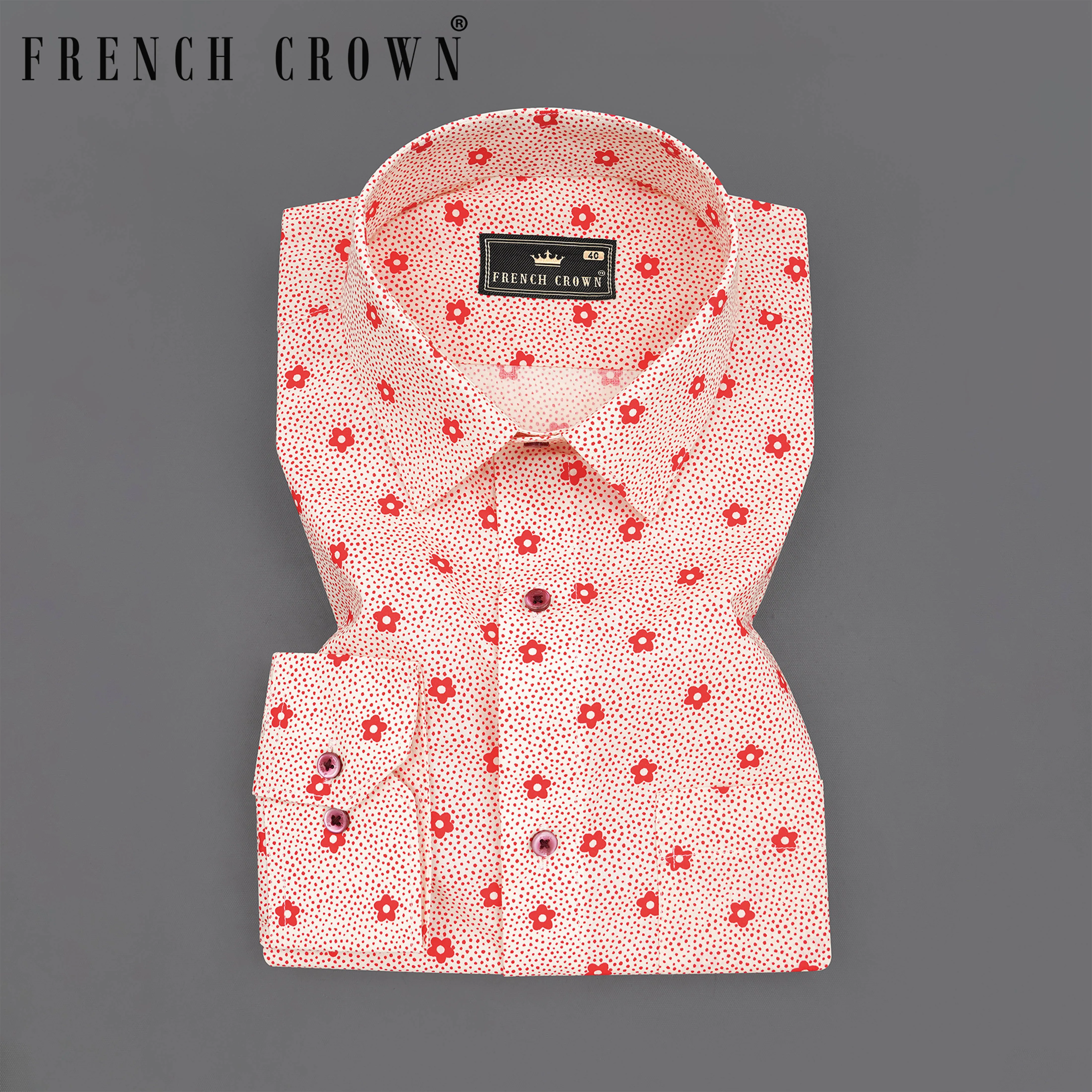 Albescent Peach with Jasper Red Ditsy Printed Printed Premium Cotton Shirt