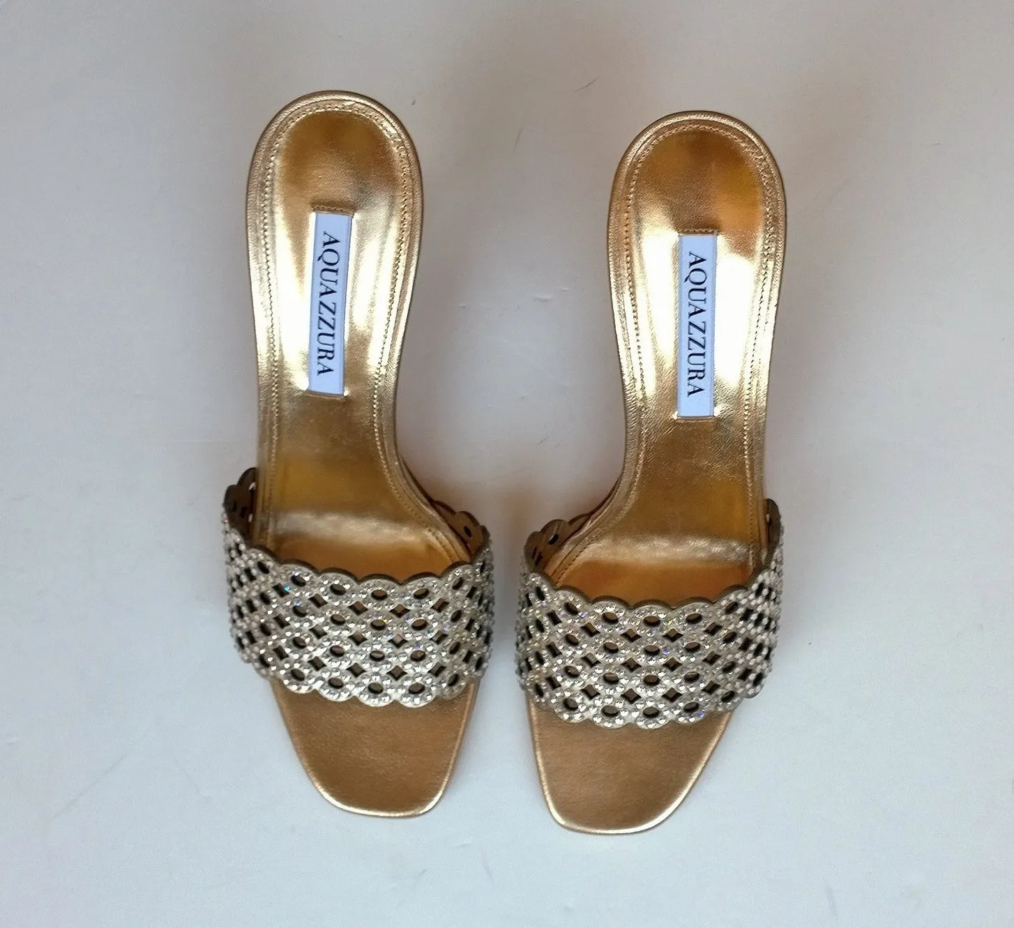 Aquazzura Gold Candy 75 Crystal Rhinestone Slides Sandals