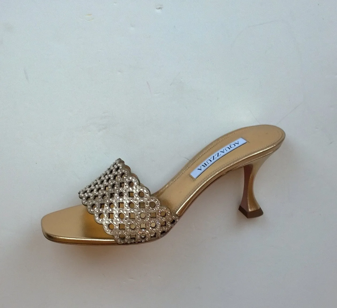 Aquazzura Gold Candy 75 Crystal Rhinestone Slides Sandals