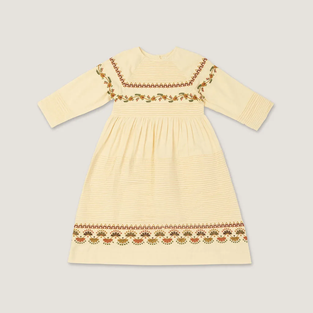 AVA DRESS, MACADAMIA WITH EMBROIDERY