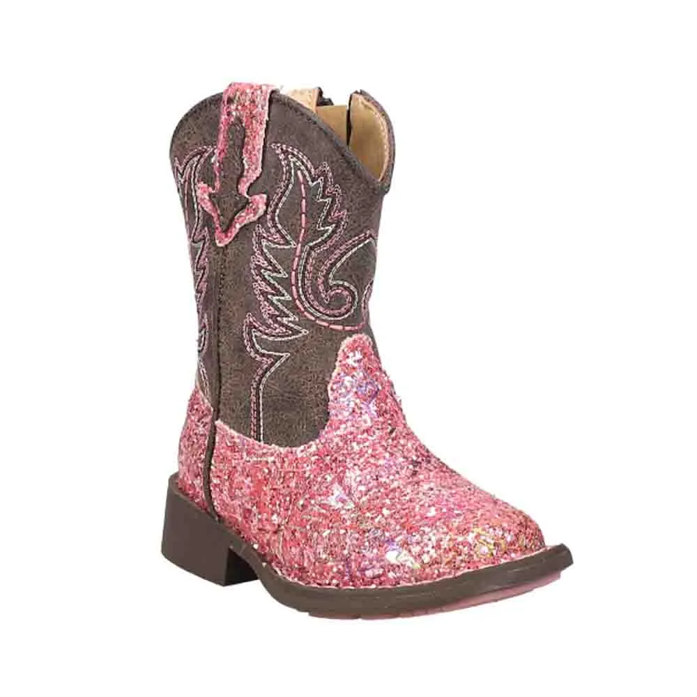 Aztec Glitter Square Toe Cowboy Boots (Toddler)