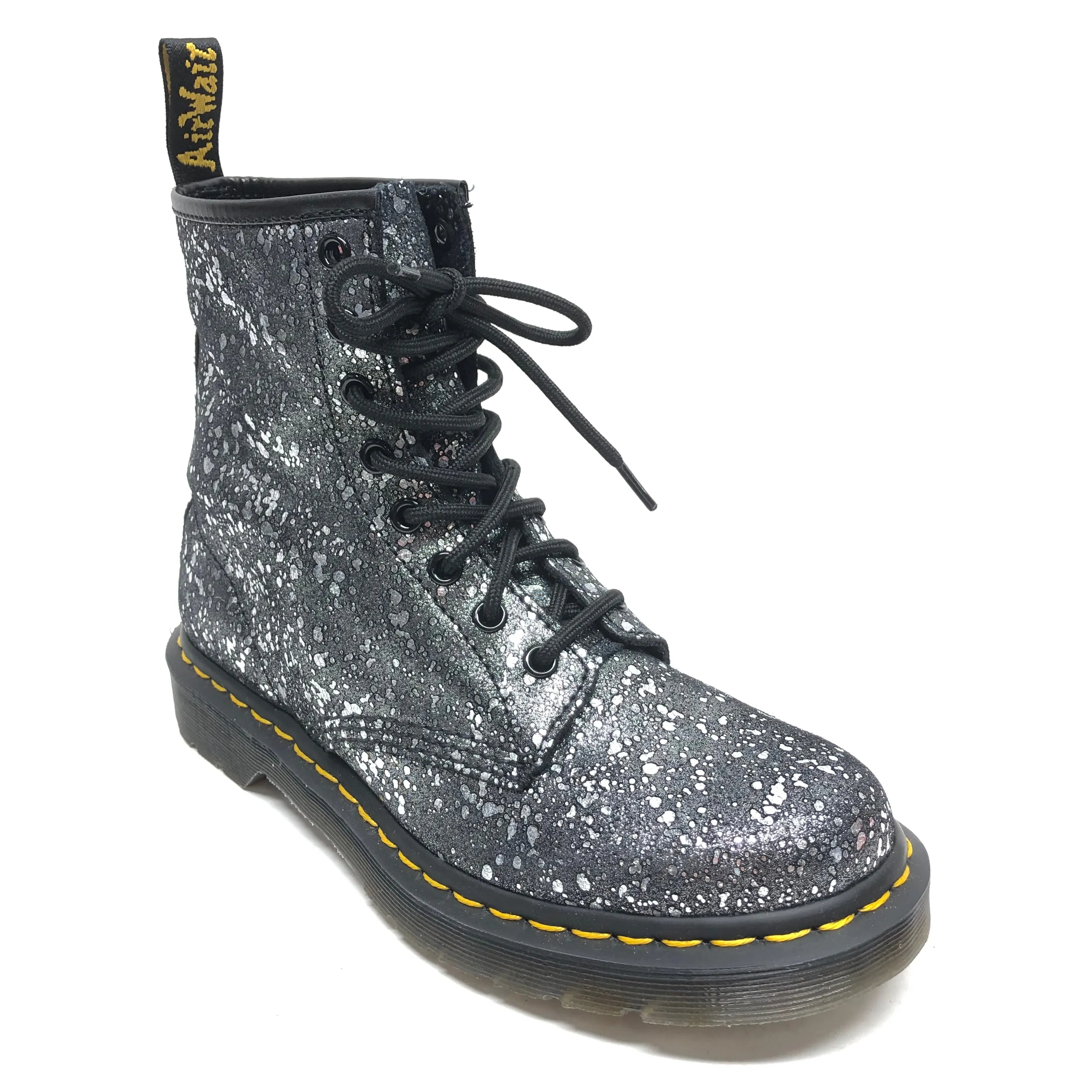 Black & Silver Boots Combat Dr Martens, Size 7