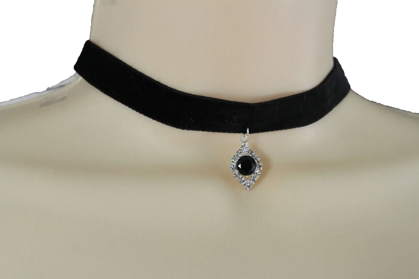 Black Faux Suede Thin Strap Narrow Charm Choker Necklace Jewelry Accessories