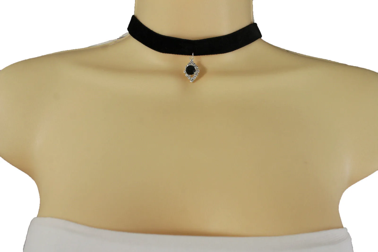 Black Faux Suede Thin Strap Narrow Charm Choker Necklace Jewelry Accessories