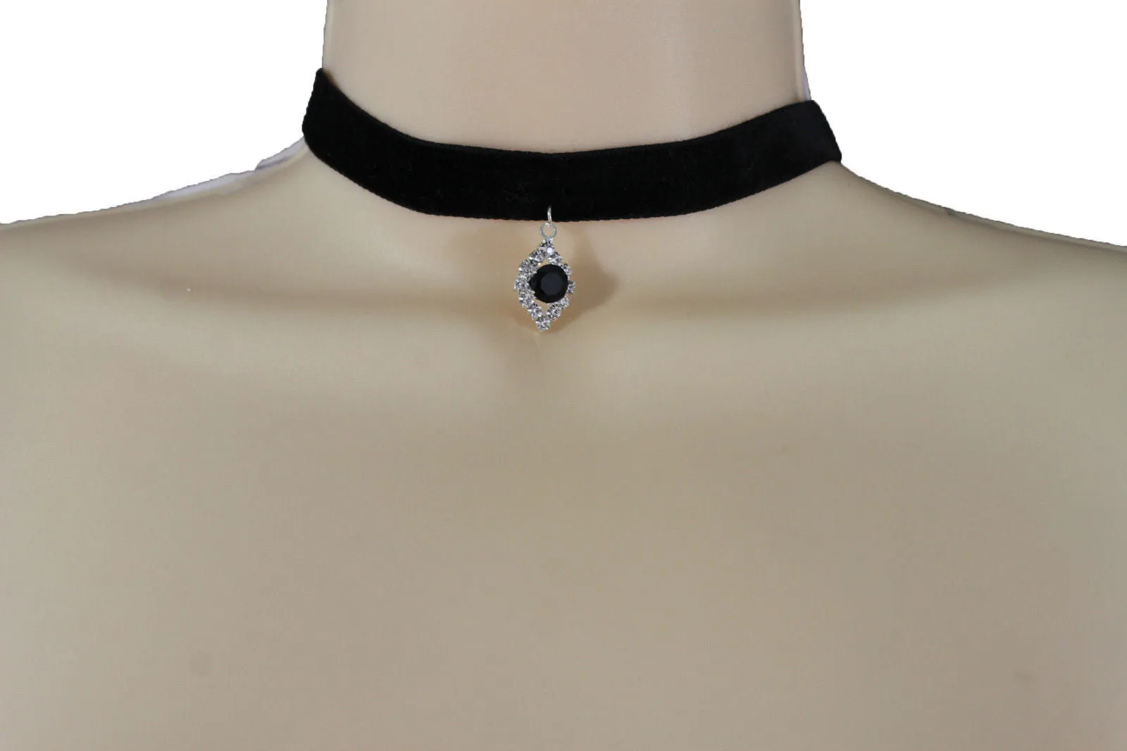 Black Faux Suede Thin Strap Narrow Charm Choker Necklace Jewelry Accessories