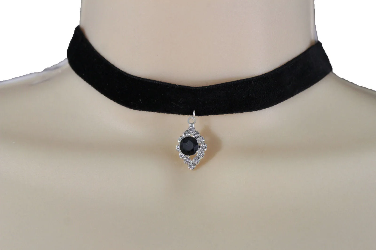 Black Faux Suede Thin Strap Narrow Charm Choker Necklace Jewelry Accessories