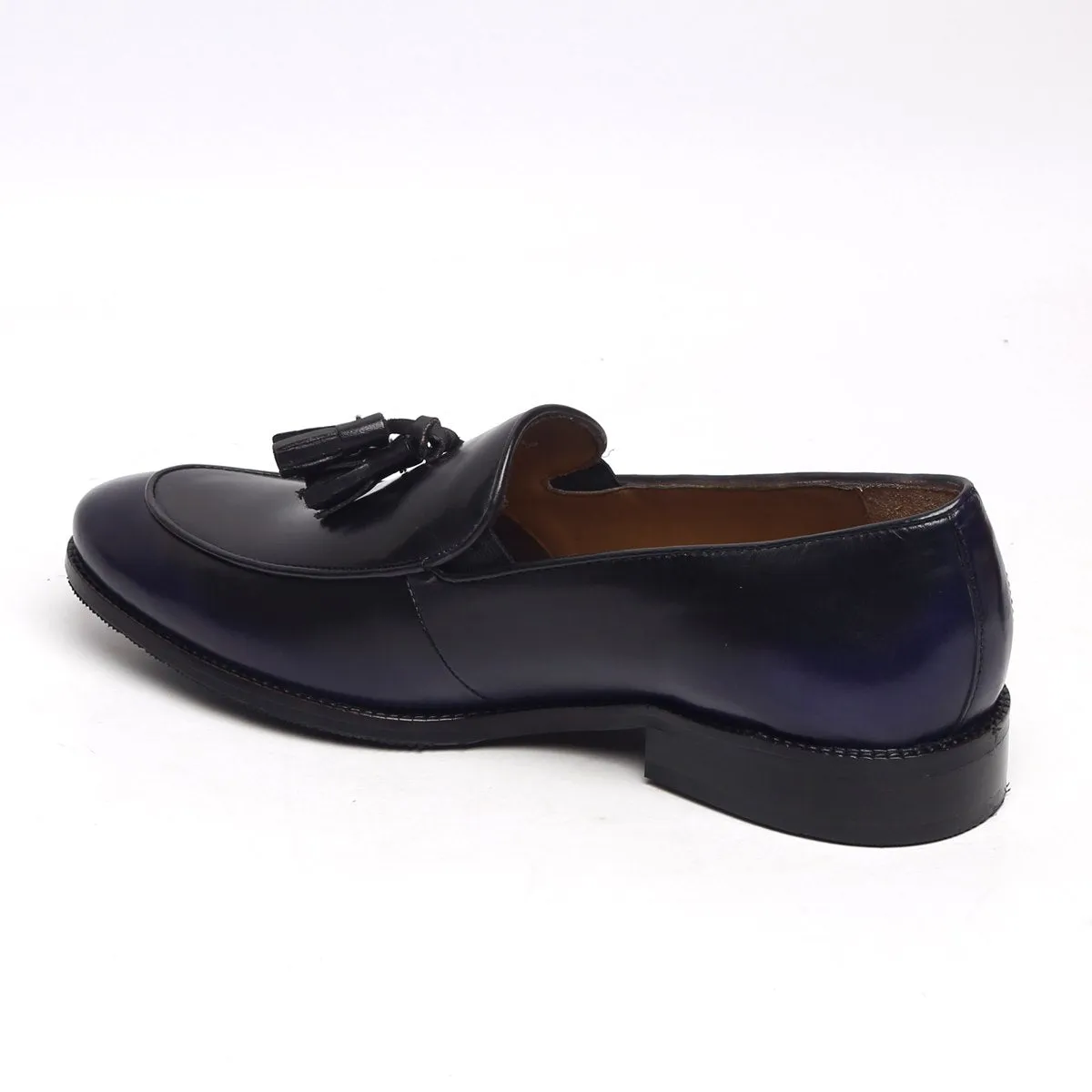 Blue-Black Brushed Off Leather Tassel Formals Shoes