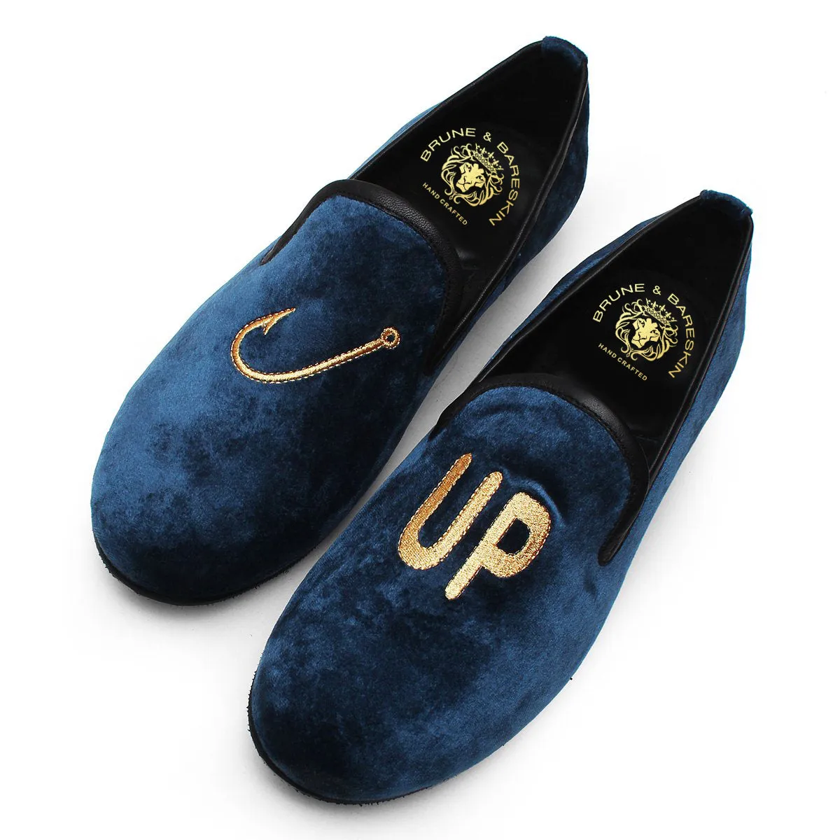 Blue Velvet/Hook-Up Golden Embroidery Slip-On Shoes By Brune & Bareskin