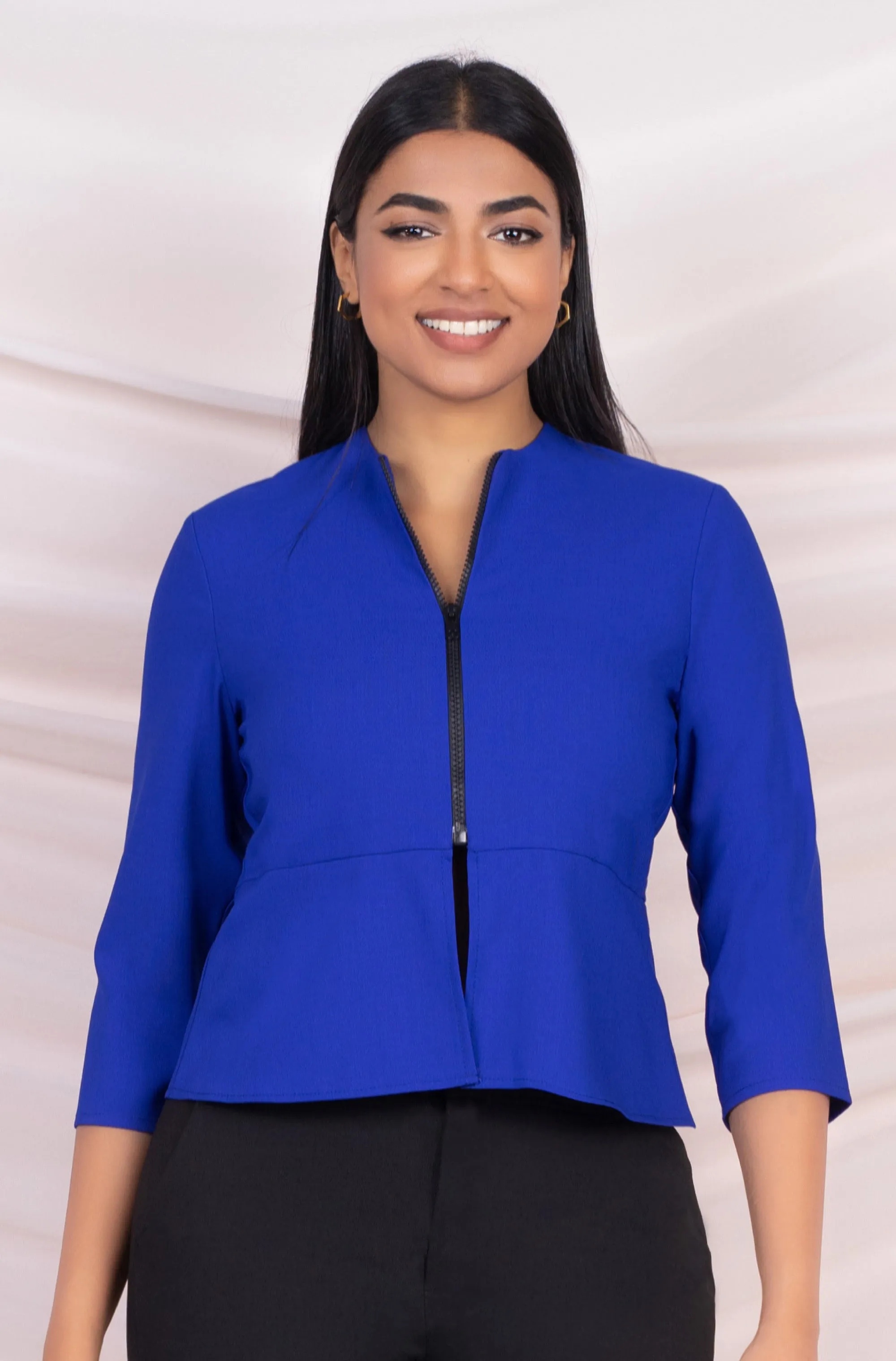 Blue Zip Up Peplum Top