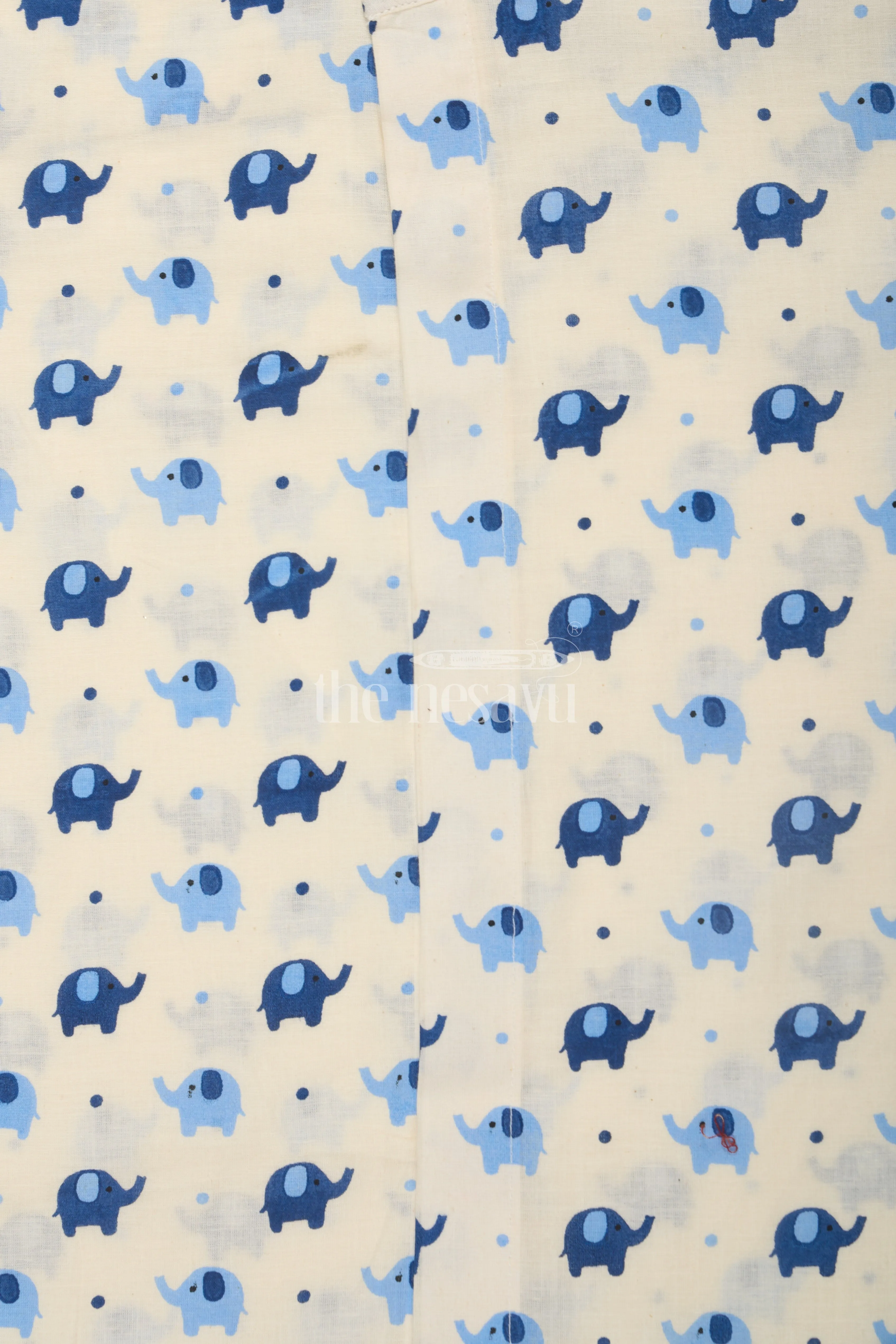 Boys Beige Cotton Shirt with Blue and Navy Elephant Print for Fun and Playful Casual Wear