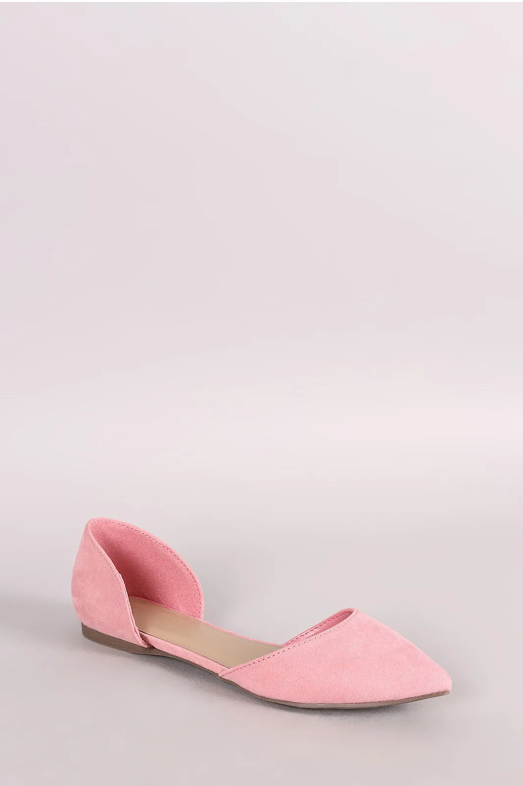 Breckelle Suede Pointy Toe Slip On Dorsay Flat