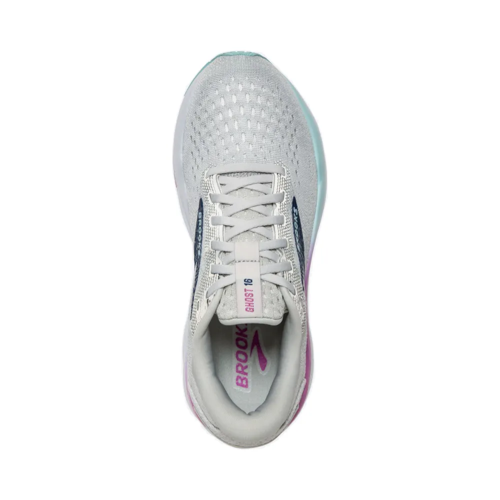 Brooks Women's Ghost 16 Sneaker in White/Grey/Estate Blue