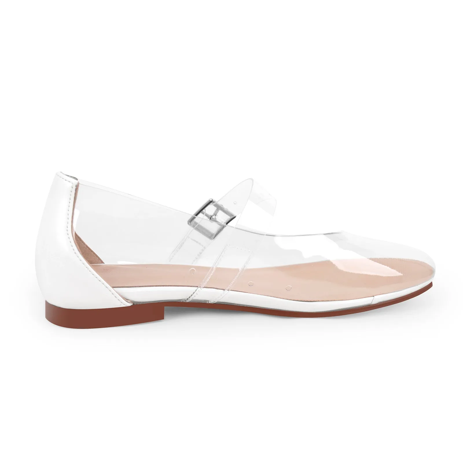 Clear Round Toe Buckle Flats