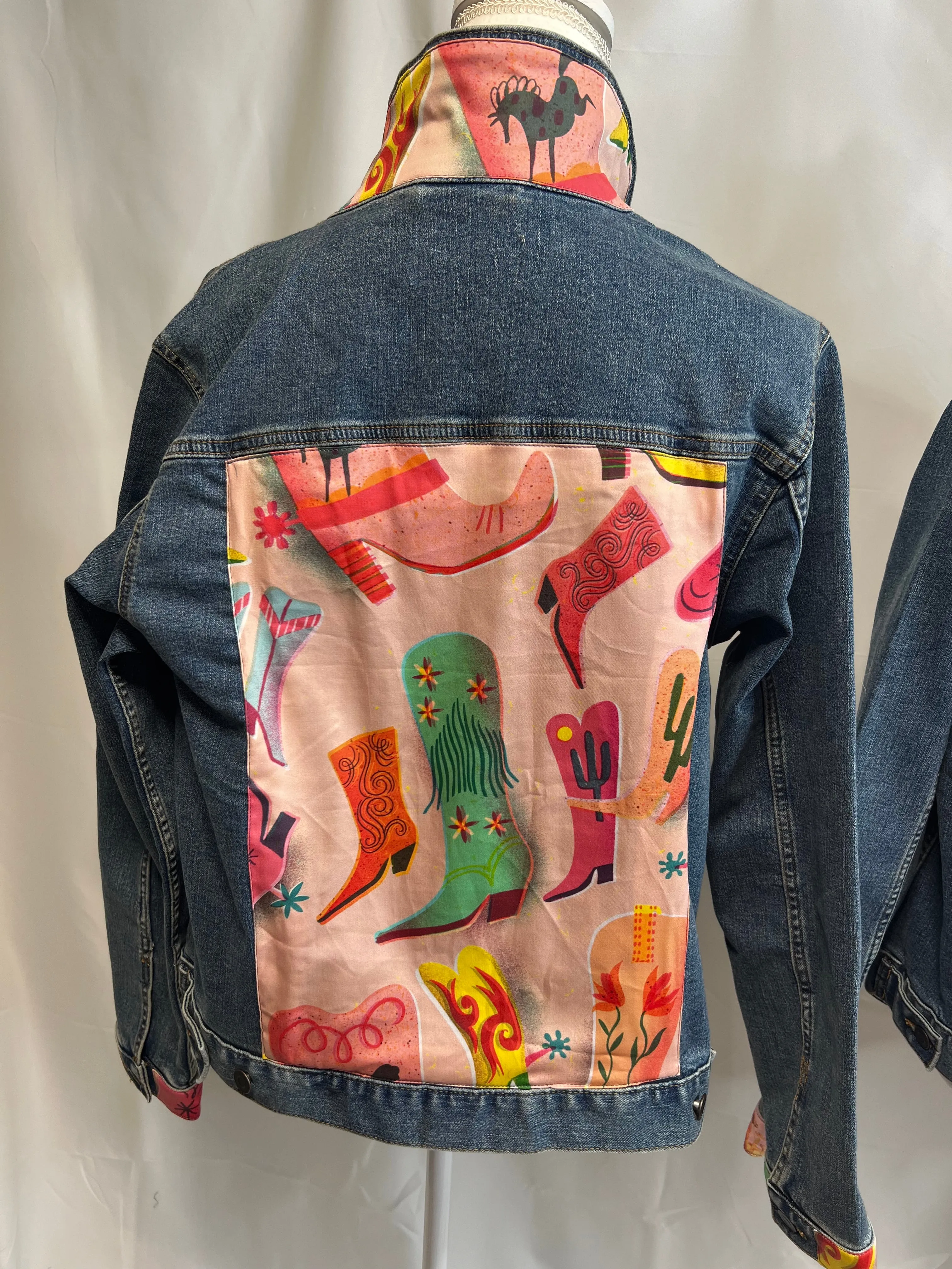 Colorful Cowgirl Boots on Denim Jacket