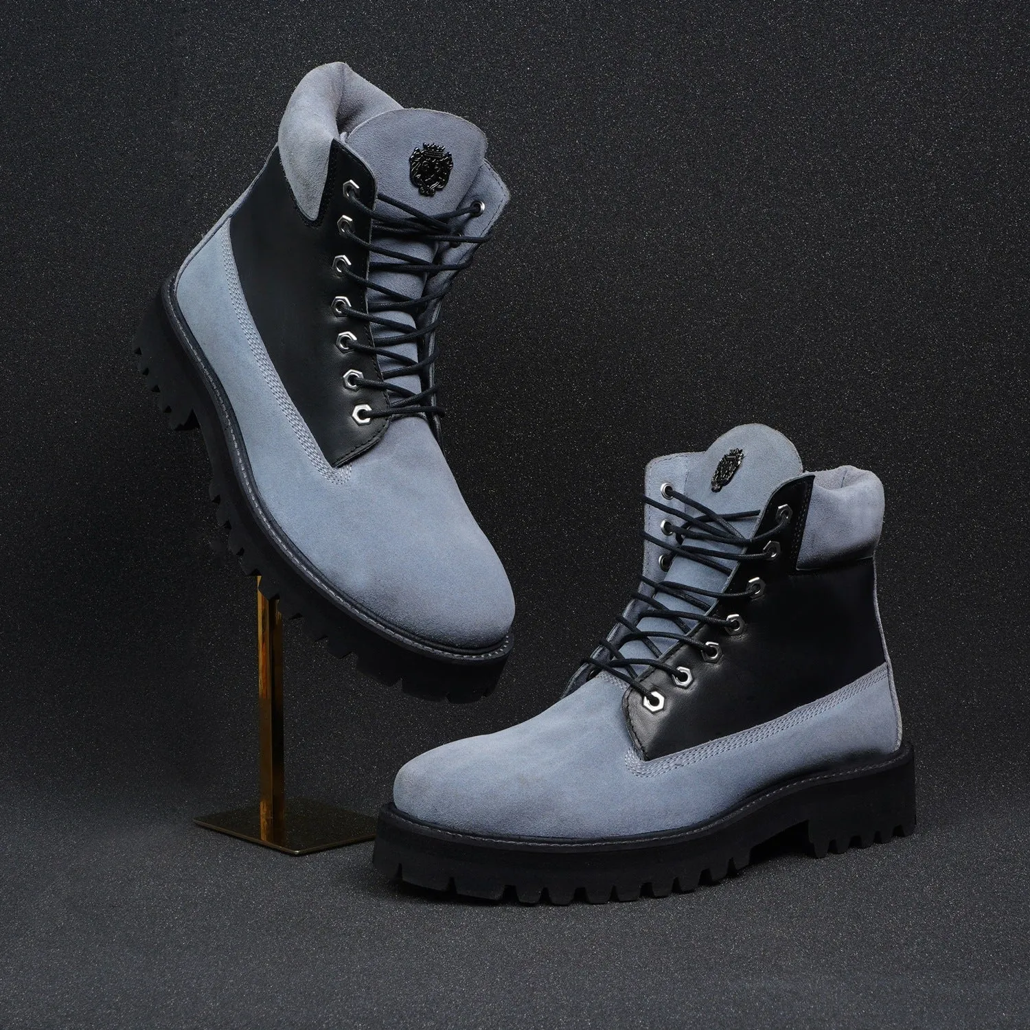 Combat Chunky Boot with Perfect color combination of Black & Grey Leather