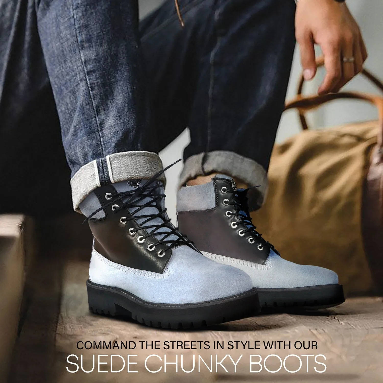 Combat Chunky Boot with Perfect color combination of Black & Grey Leather