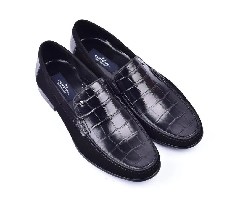 Corrente Crocodile Embossed Calfskin & Suede Loafer Black