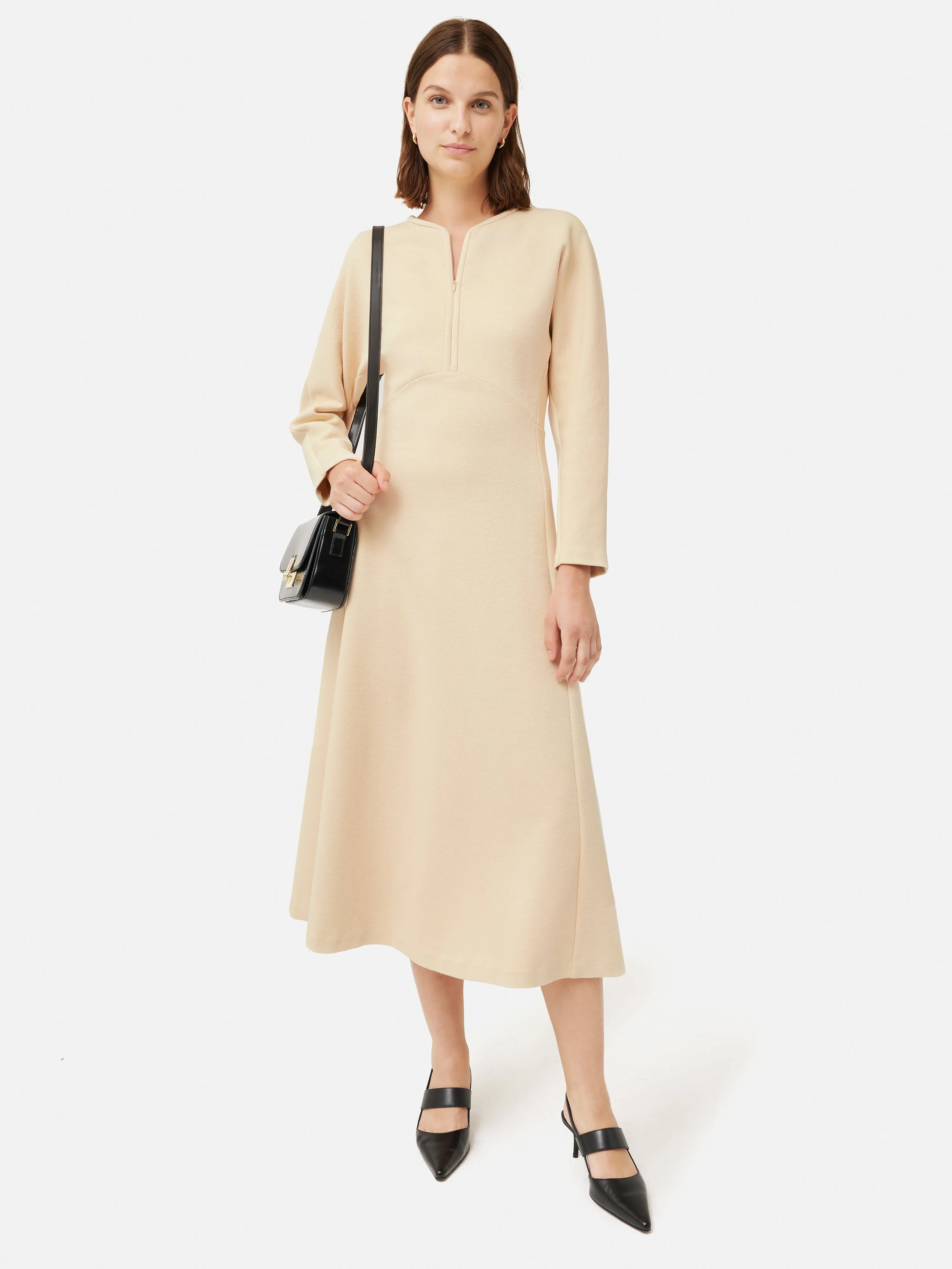 Crepe Jersey Zip Dress | Cream