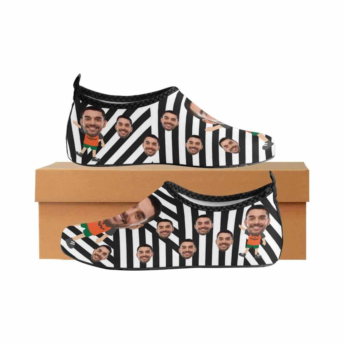 Custom Boyfriend Face Black White Slip-on for sport Quick-Dry Stripes Women's Barefoot Aqua Shoes