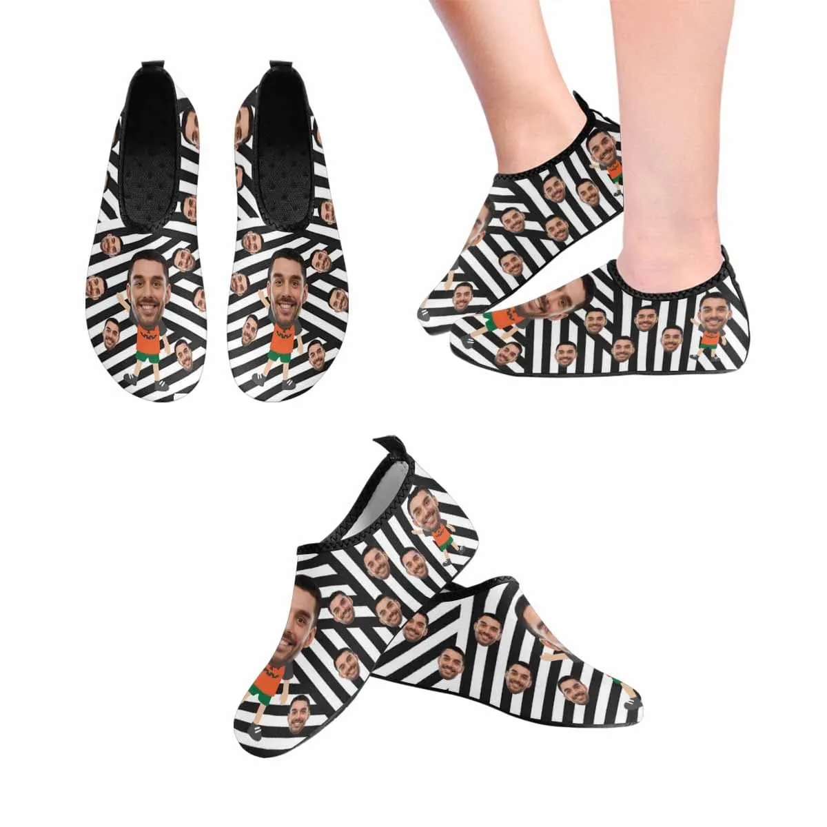 Custom Boyfriend Face Black White Slip-on for sport Quick-Dry Stripes Women's Barefoot Aqua Shoes