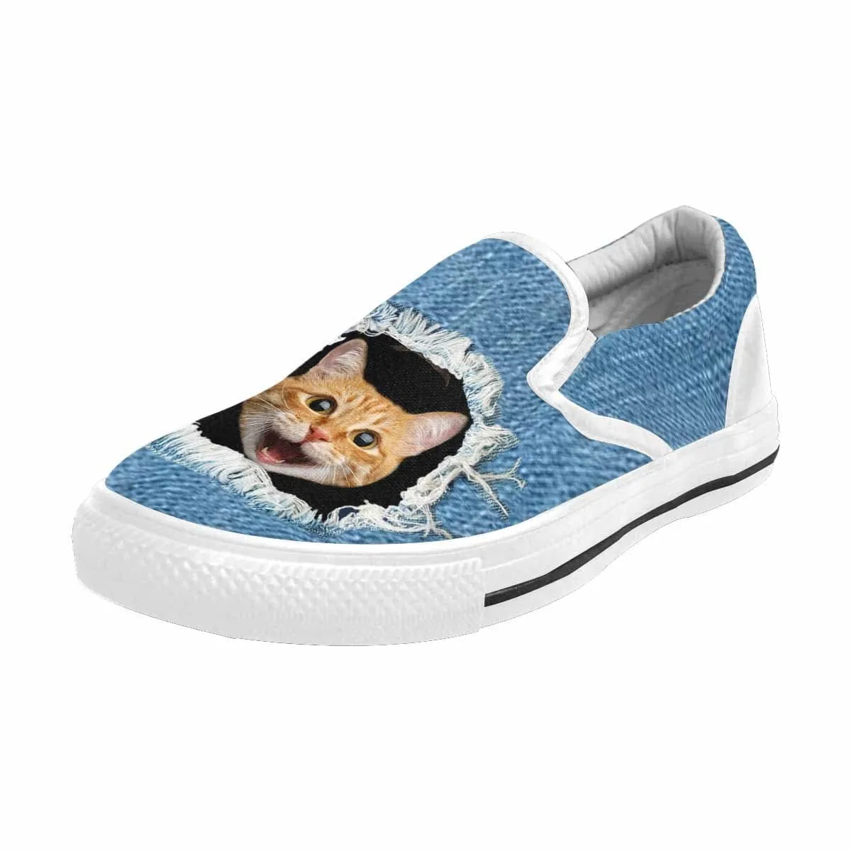 Custom Cat Face Jean Slip-on Canvas Shoes