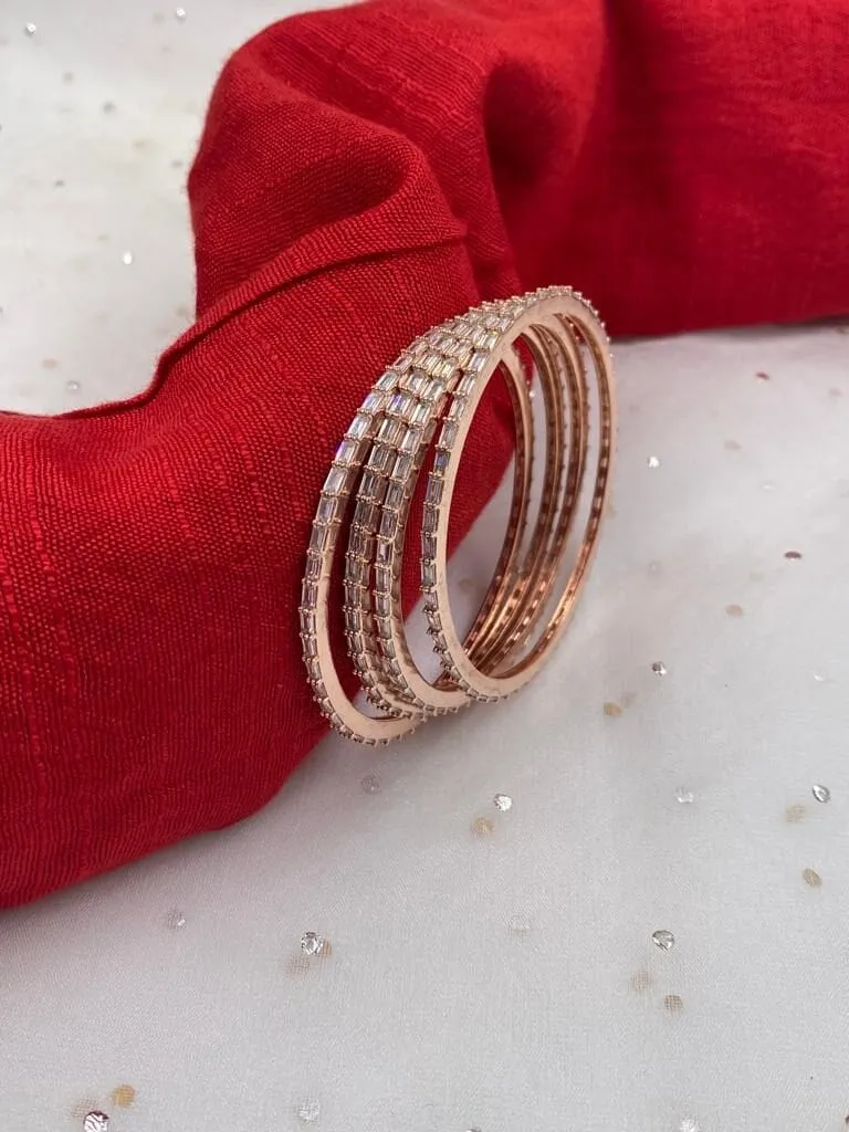 CZ Single Line American Diamond Rose Gold Bangles By Gehna Shop (Set Of 4)