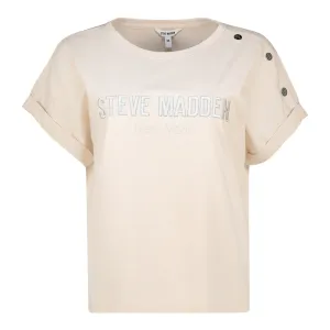 DIANA BOXY LOGO TEE WITH SHOULDER POPPERS STONE