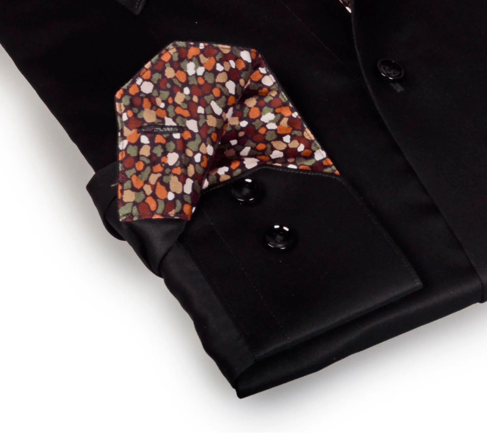 Don  Button-Up Shirt With Contrast Details // Black // Contemporary Fit (Regular)