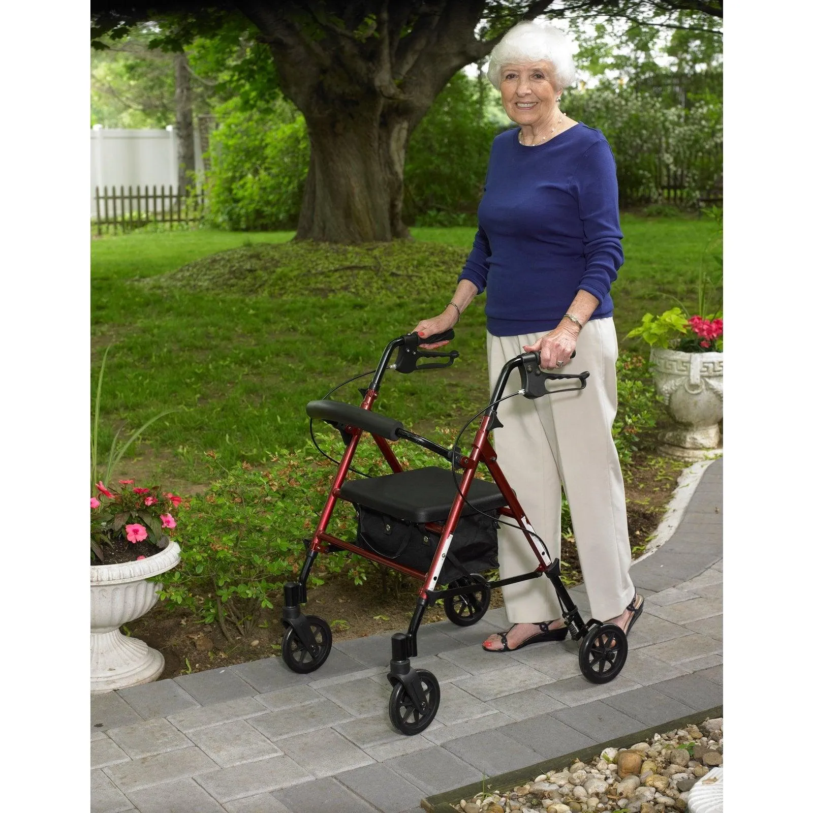 Drive Medical Adjustable Height Rollator Rolling Walker w/ 6" Wheels