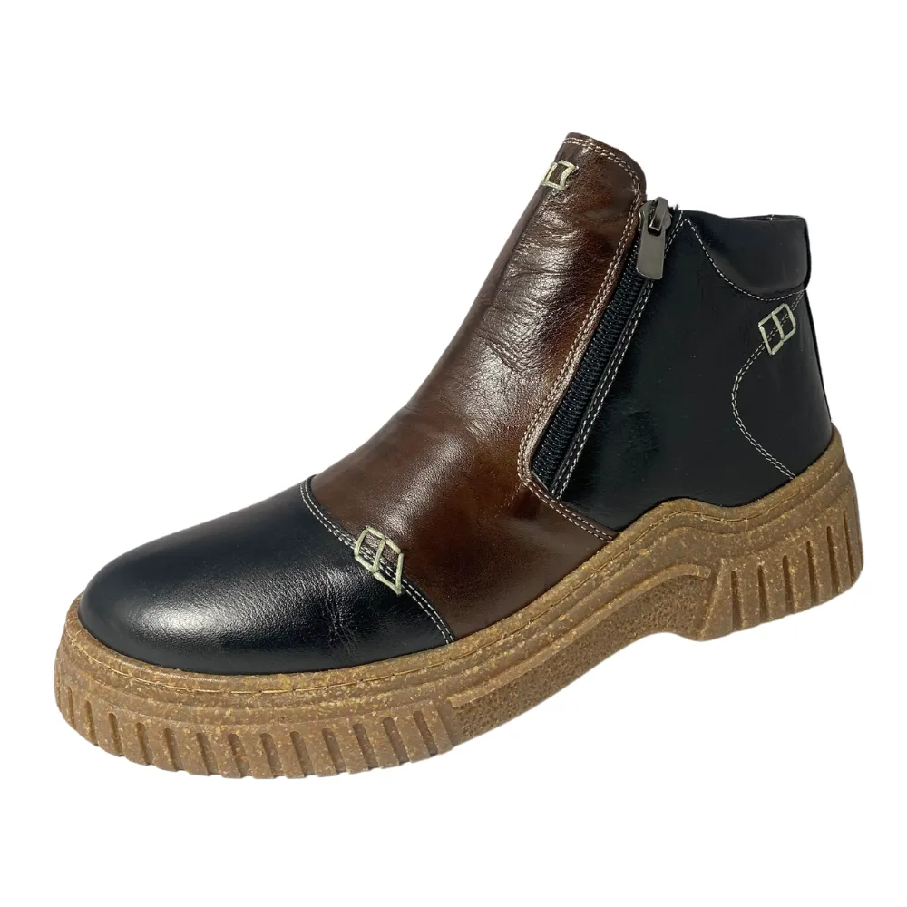 Eric Nurnberg Womens Boot in Jade Chocolate and Black Leather - Fashionable and Durable