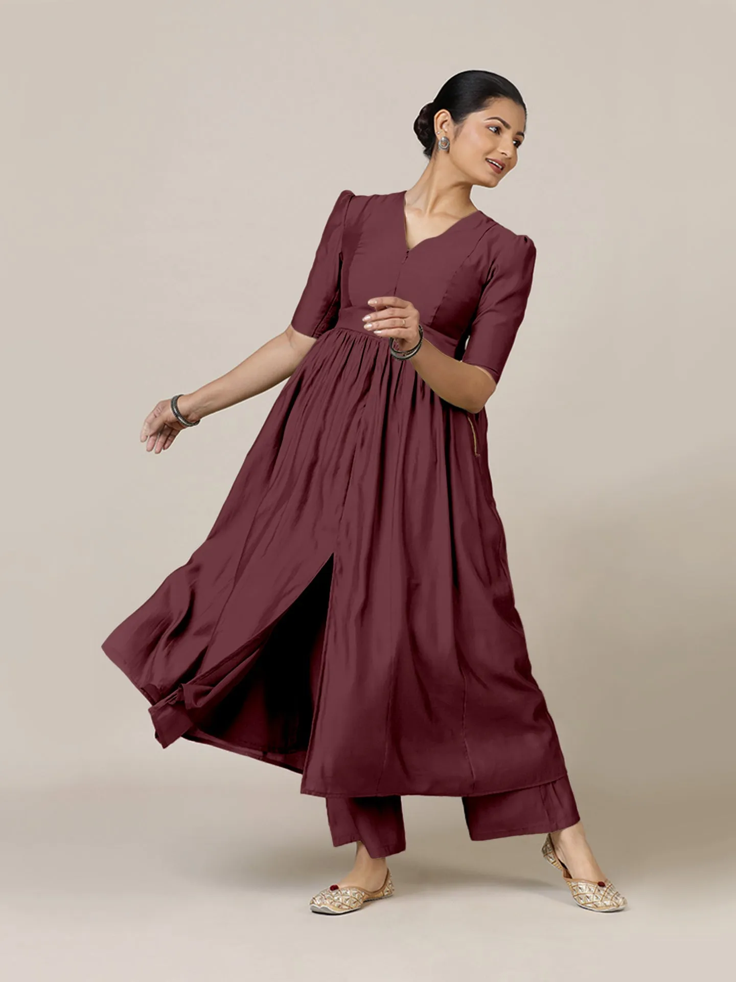 Faiza x Rozaana | A Line Kurta in Deep Maroon with Thread Work | Coords or Only Kurta