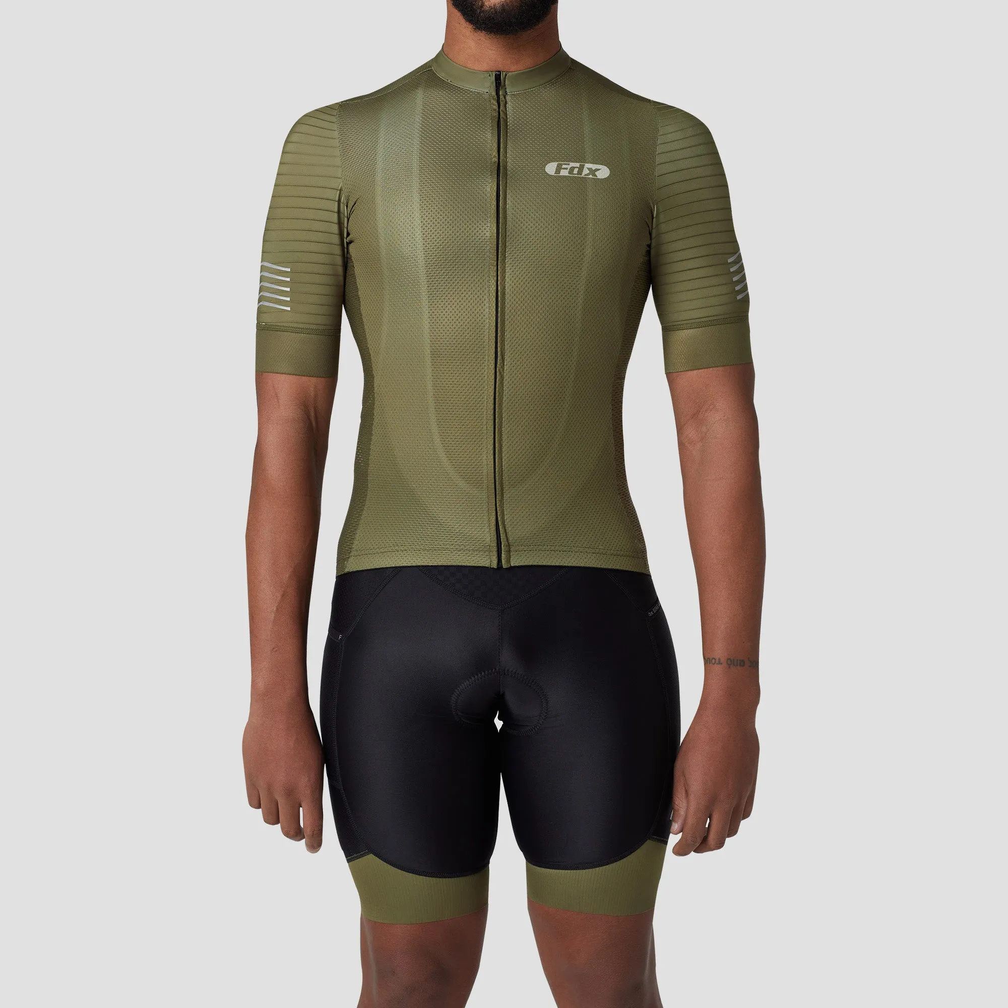 Fdx Men's & Boy's Set Essential Green Short Sleeve Summer Cycling Jersey & Cargo Bib Shorts