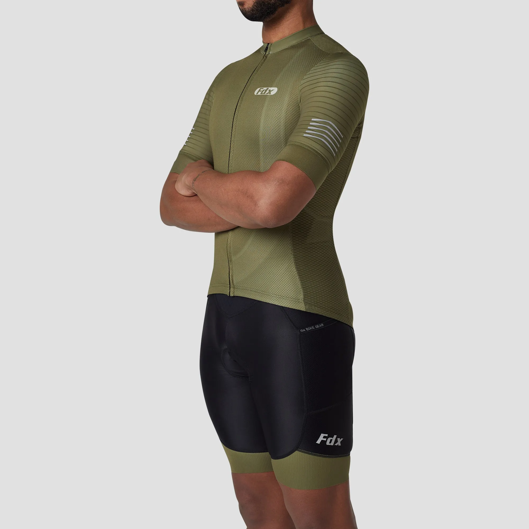 Fdx Men's & Boy's Set Essential Green Short Sleeve Summer Cycling Jersey & Cargo Bib Shorts