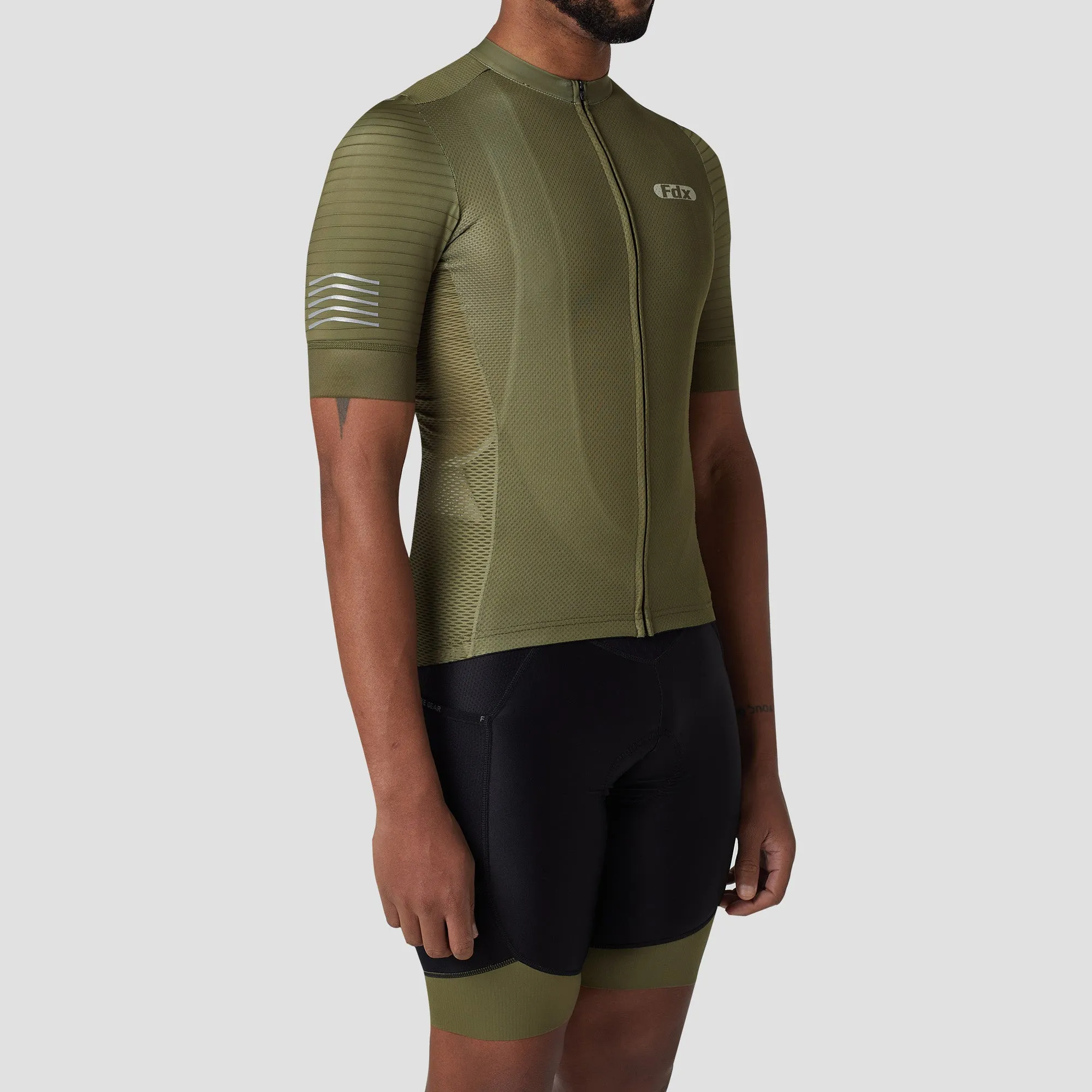 Fdx Men's & Boy's Set Essential Green Short Sleeve Summer Cycling Jersey & Cargo Bib Shorts