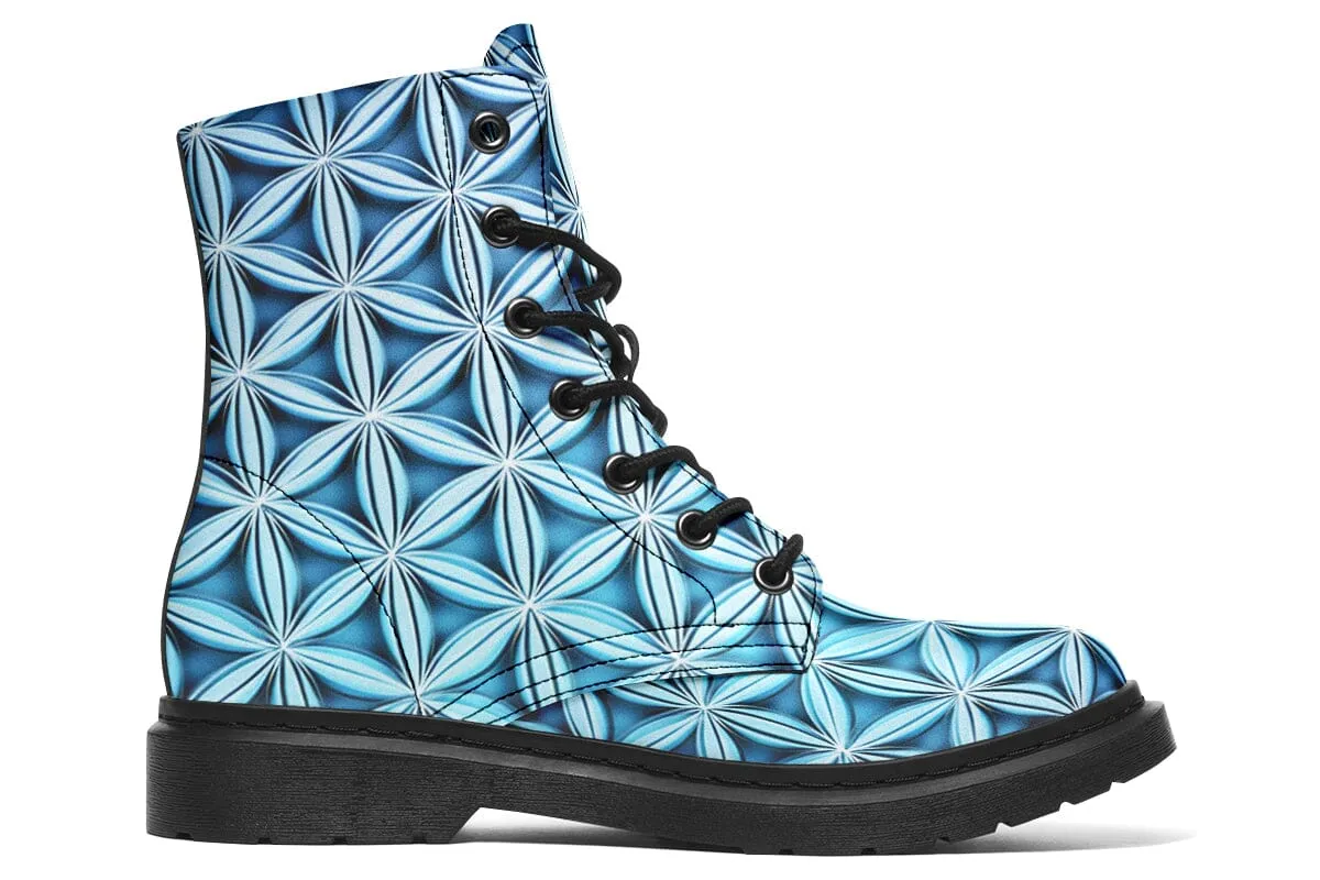 Flower Life Igloo Blue Combat Boots