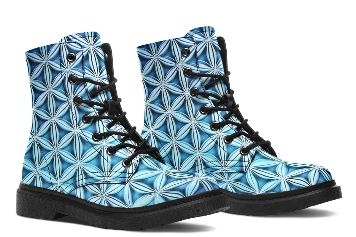 Flower Life Igloo Blue Combat Boots