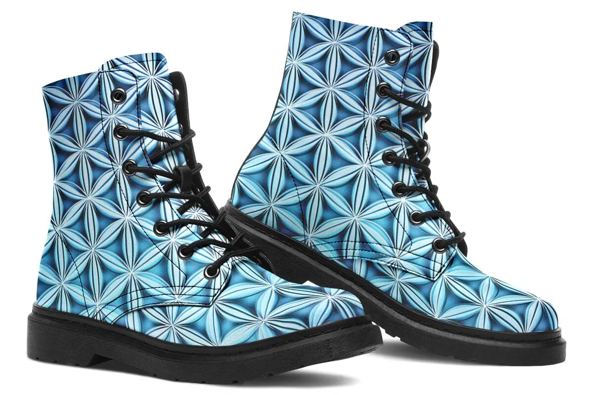 Flower Life Igloo Blue Combat Boots